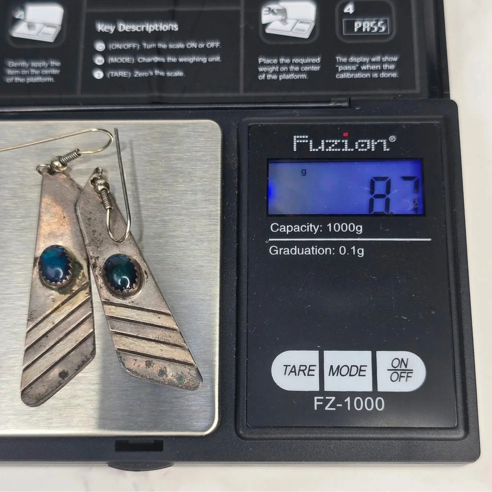 Vintage Gary Custer GSC Navajo Sterling Silver Opal Dangle Earrings Signed 8.3g